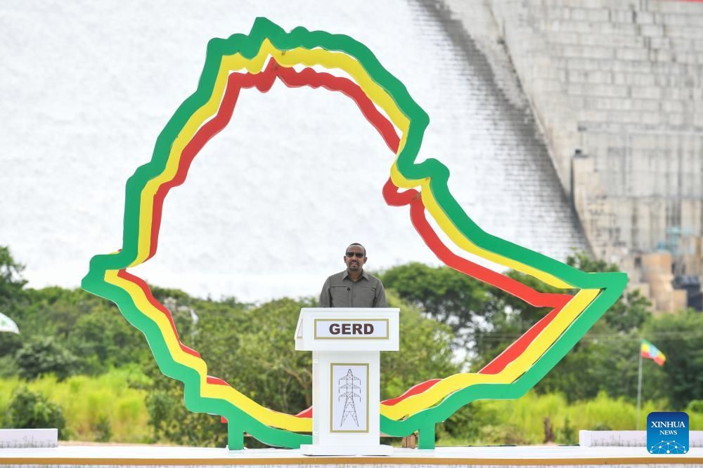 Thu tuong Ethiopia Abiy Ahmed phat bieu tai le khanh thanh dap Dai Phuc Hung o vung Benishangul-Gumuz, tay bac Ethiopia, ngay 9.9. Anh: Xinhua