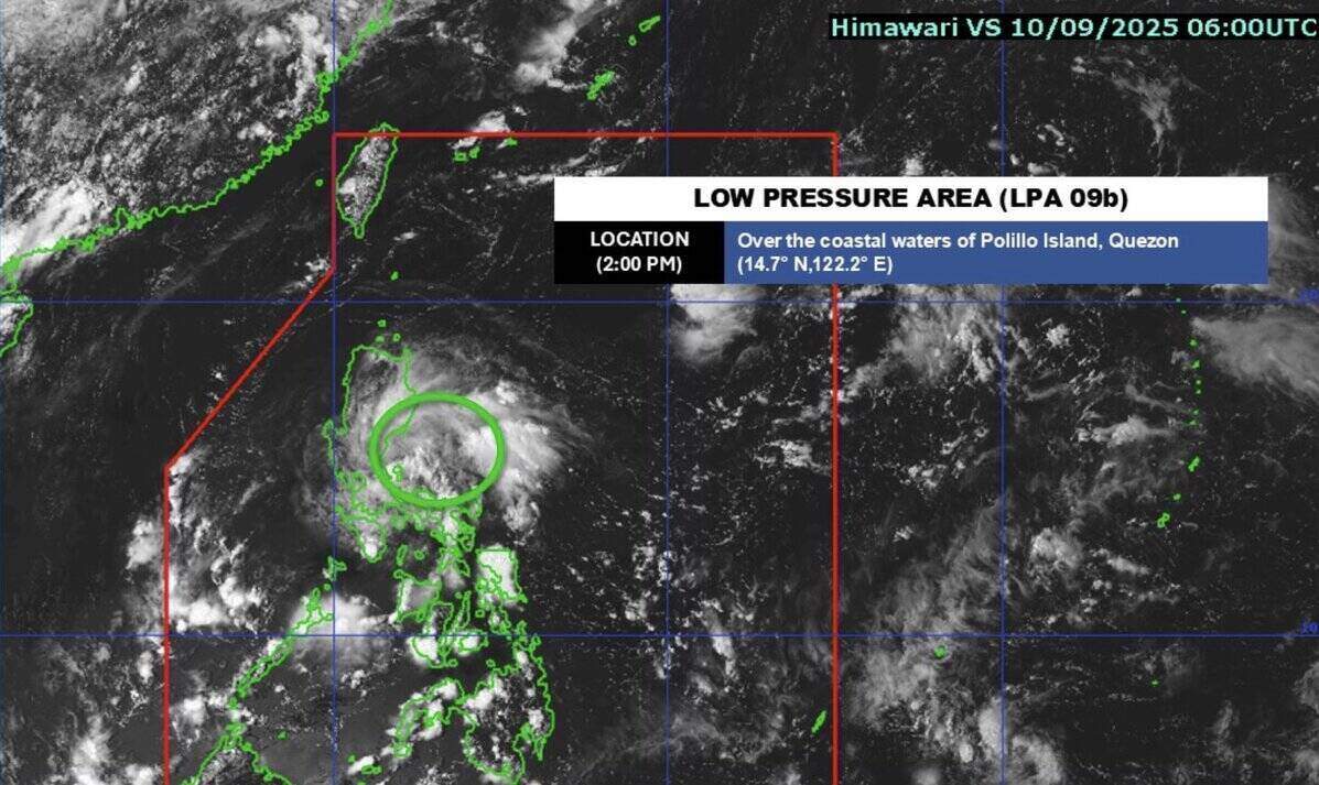 Baja presion cerca del Mar del Este 09b tarde del 10 de septiembre Foto: PAGASA