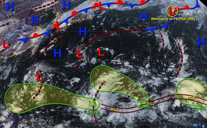 Disturbances and areas are likely to strengthen into low pressure/storm in the Northwest Pacific on September 9, 2025. Photo: JTWC