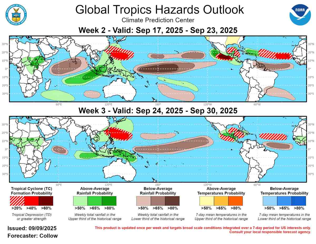 Du bao bao va ap thap tu ngay 17-30.9.2025 tren toan cau. Anh: NOAA