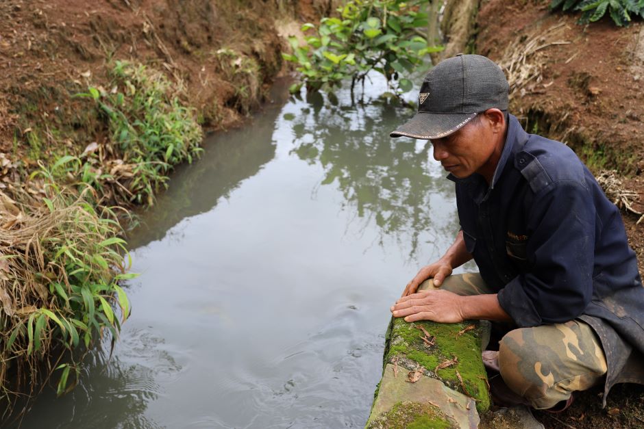 The water flowing from the pig farm is black and foul. Photo: Lam Hong