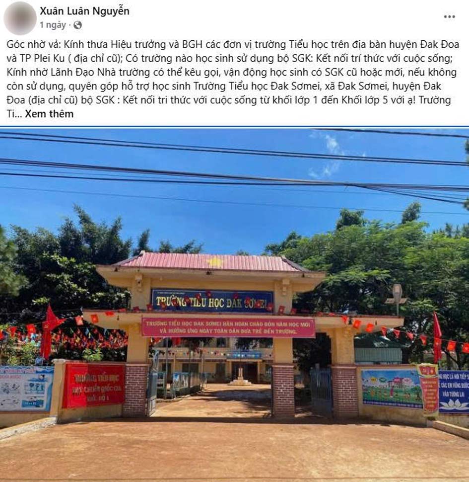 Thay Luan len mang xin ho tro sach giao khoa cho hoc sinh. Anh chup man hinh