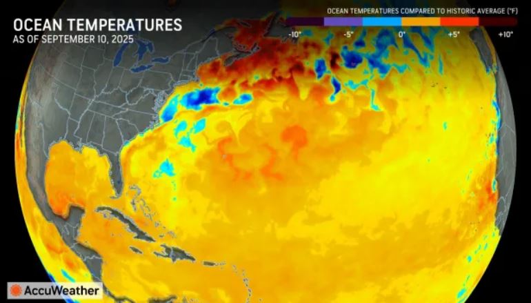 Nhiet do dai duong ngay 10.9.2025. Anh: AccuWeather