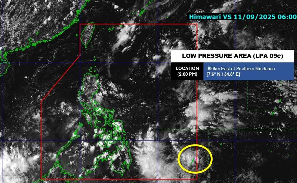 Posicion de la baja presion 09c a las 2 am del 11 de septiembre de 2025. Foto: PAGASA