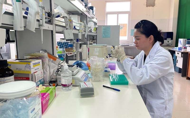 The Politburo requires a strong shift in thinking focusing on disease examination and treatment to proactive disease prevention. In the photo is a medical staff member researching mosquitoes that are intermediaries for dengue fever. Photo: Thanh Loan