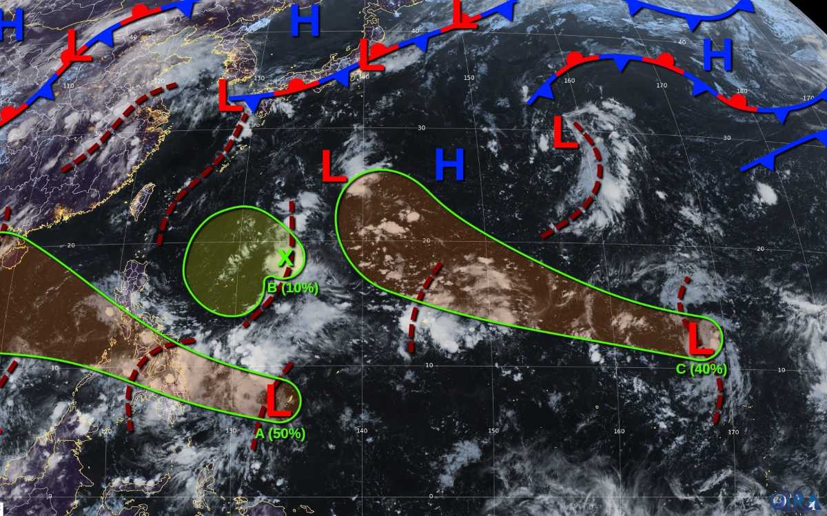 Cac vung ap thap/nhieu dong tren Tay Bac Thai Binh Duong ngay 12.9. Anh: JTWC