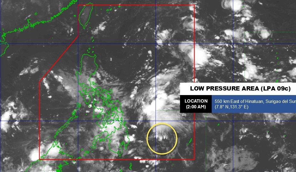Posicion del centro de la baja presion 09c a las 2 am del 12 de septiembre de 2025. Foto: PAGASA