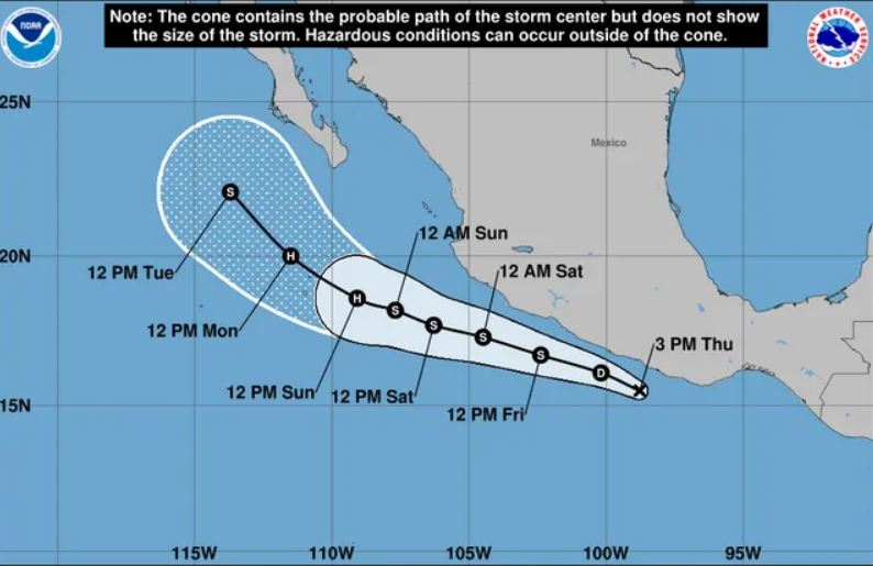 Du bao ap thap co the manh len thanh bao Mario. Anh: NHC/NOAA