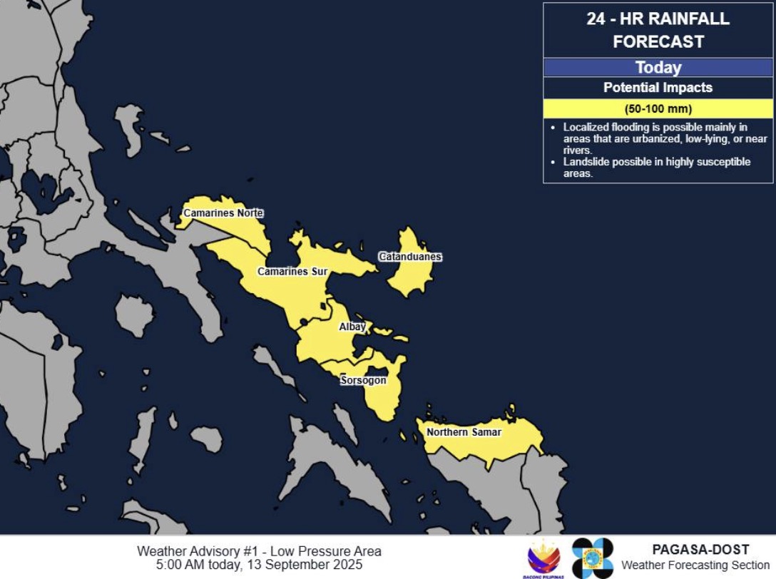 Du bao mua suot cuoi tuan o Philippines do anh huong cua ap thap gan Bien Dong. Anh: PAGASA 