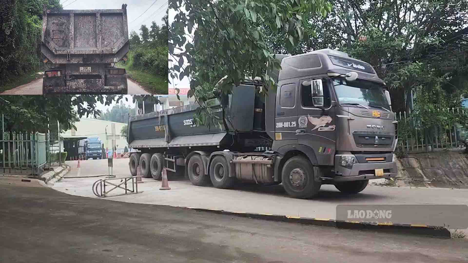 Nhiều xe tải vẫn còn vương vãi chất thải trên thành thùng sau khi đi ra từ nhà máy. Ảnh: PV.