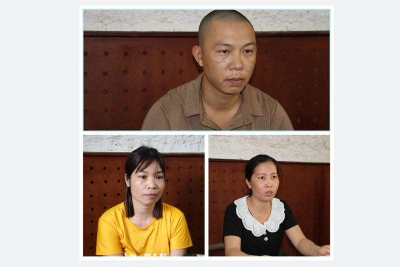 Các đối tượng Lưu Ngọc Huân, Cổ Thị Thứ và Lương Thị Sơn trong đường dây mua bán người cho các tổ chức lừa đảo qua mạng. Ảnh: CA Lào Cai