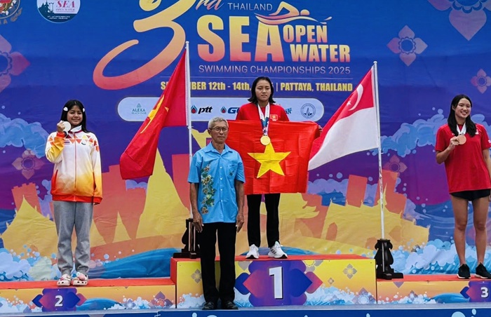 Tuyet Hanプレーヤーは、東南アジアの長い距離水泳トーナメントで良い結果をもたらしています2025。写真：Hoang Vu