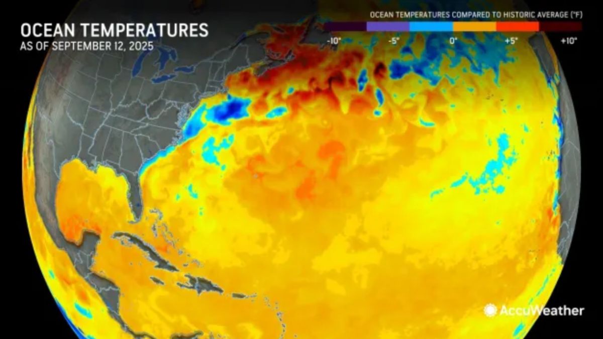 Nhiet do dai duong toan cau ngay 12.9.2025. Anh: AccuWeather