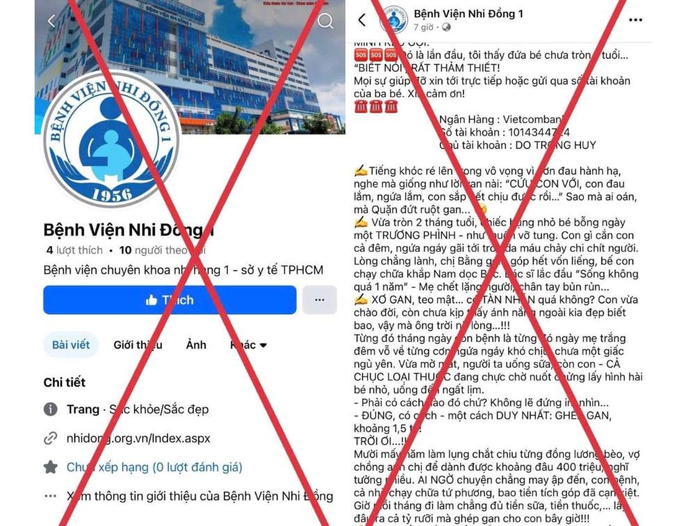 Fake Fanpage calling for money transfers. Photo: Provided by the hospital