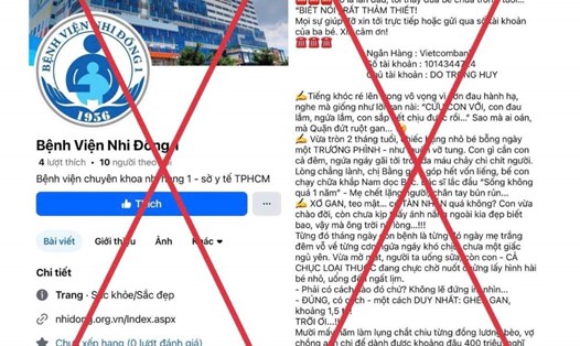Fanpage giả mạo kêu gọi chuyển tiền. Ảnh: Bệnh viện cung cấp