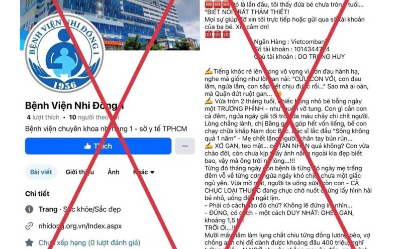Fake Fanpage calling for money transfers. Photo: Provided by the hospital
