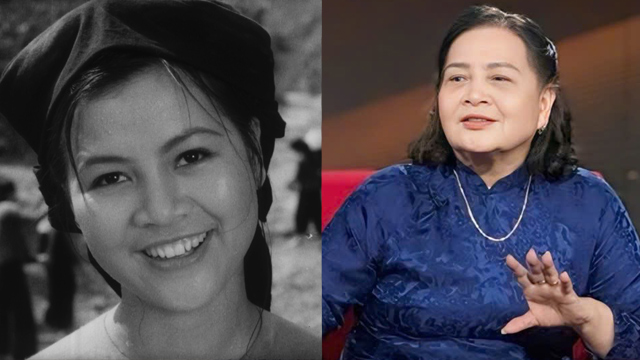 People's Artist Ngoc Lan in the film "Lua Thuong Thuong Thuong" (left) and present. Photo: VTV