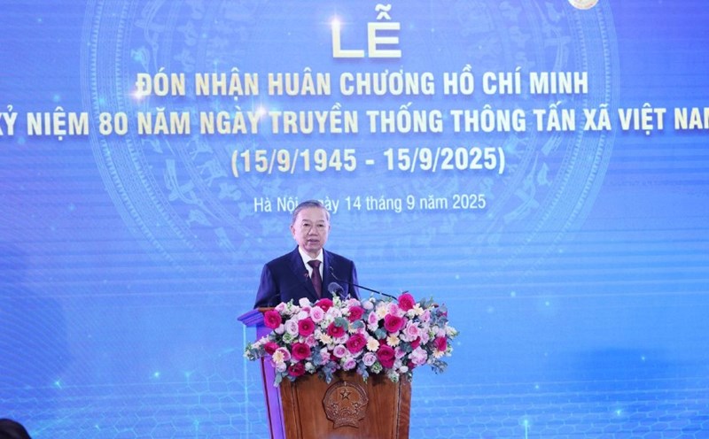 General Secretary To Lam gave a speech at the Ho Chi Minh Medal Receiving Ceremony (3rd time) and the 80th Anniversary of the Vietnam News Agency Traditional Day (September 15, 1945 - September 15, 2025). Photo: VNA