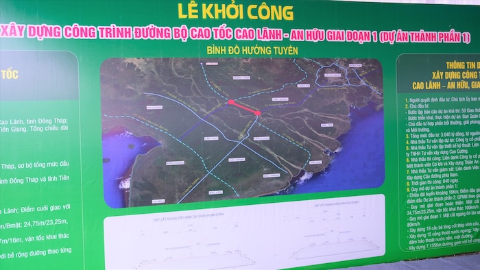 Information on the Cao Lanh - An Huu Expressway Project. Photo taken in June 2023. Photo: Phong Linh