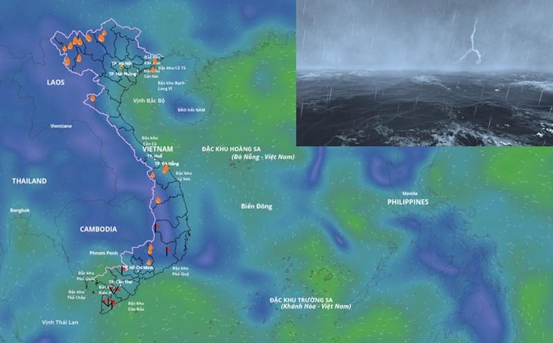 Forecast of thunderstorms due to low pressure in the East Sea