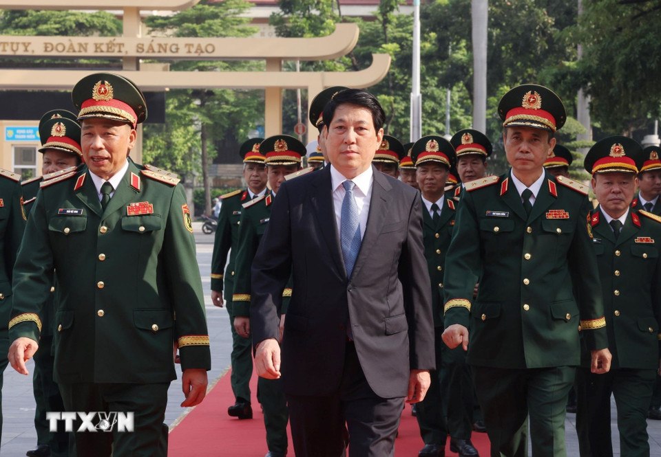 Chu tich nuoc Luong Cuong du Le khai giang nam hoc 2025-2026 cua Hoc vien Quoc phong. Anh: TTXVN