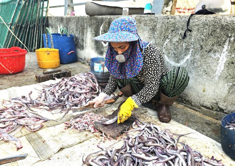 Ca kho duoc lam sach ngay tai bo. Anh: Thanh Quynh