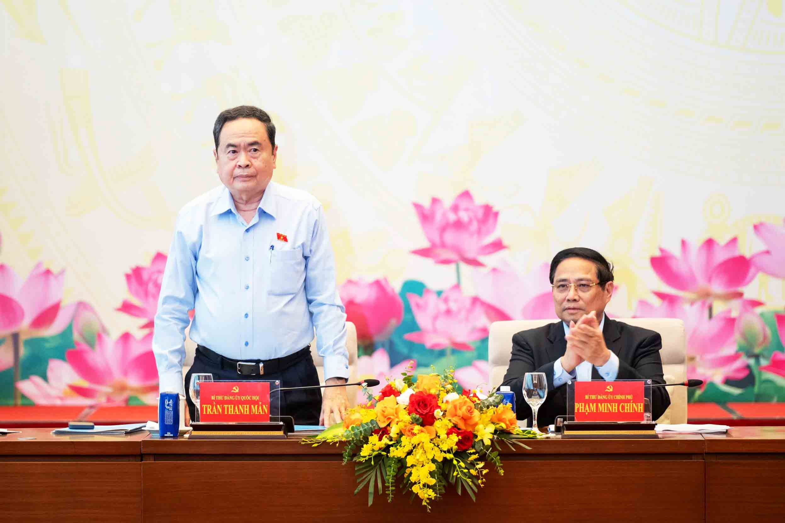 Secretary of the National Assembly Party Committee, Chairman of the National Assembly Tran Thanh Man and Secretary of the Government Party Committee, Prime Minister Pham Minh Chinh co-chaired the Conference. Photo: Pham Thang