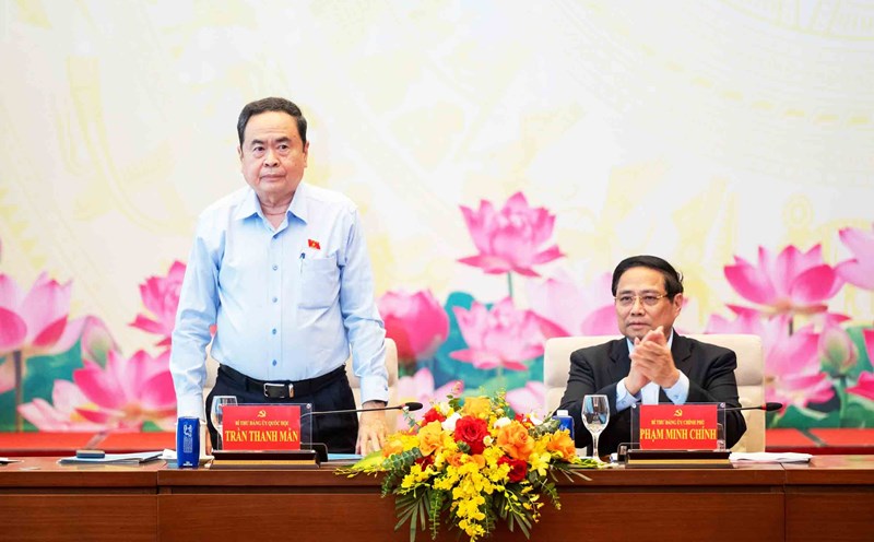 Secretary of the National Assembly Party Committee, Chairman of the National Assembly Tran Thanh Man and Secretary of the Government Party Committee, Prime Minister Pham Minh Chinh co-chaired the Conference. Photo: Pham Thang