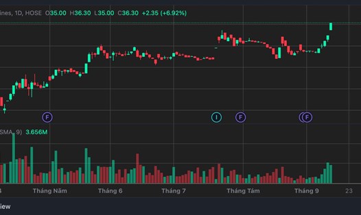 Cổ phiếu Vietnam Airlines tăng trần, vượt đỉnh lịch sử trong phiên 15.9. Ảnh: TCBS