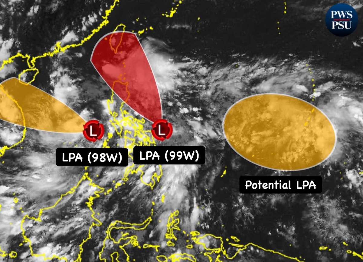 Vi tri 3 ap thap xung quanh Philippines ngay 16.9.2025. Anh: Philippine Weather System/Pacific Storm Update