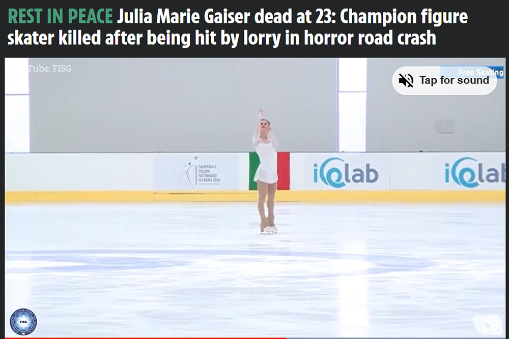 Austrian female figure skater Julia Marie Gaiser died in a traffic accident in Salzburg, shocking the international sports community. Photo from the British newspaper