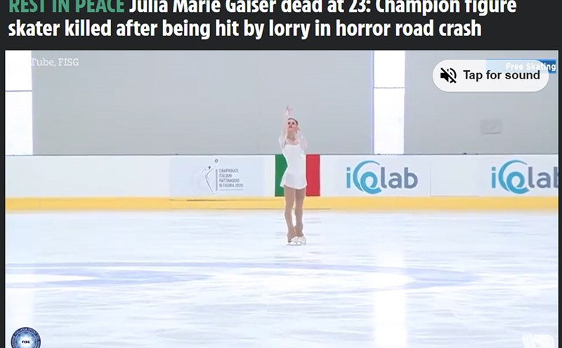 Austrian female figure skater Julia Marie Gaiser died in a traffic accident in Salzburg, shocking the international sports community. Photo from the British newspaper