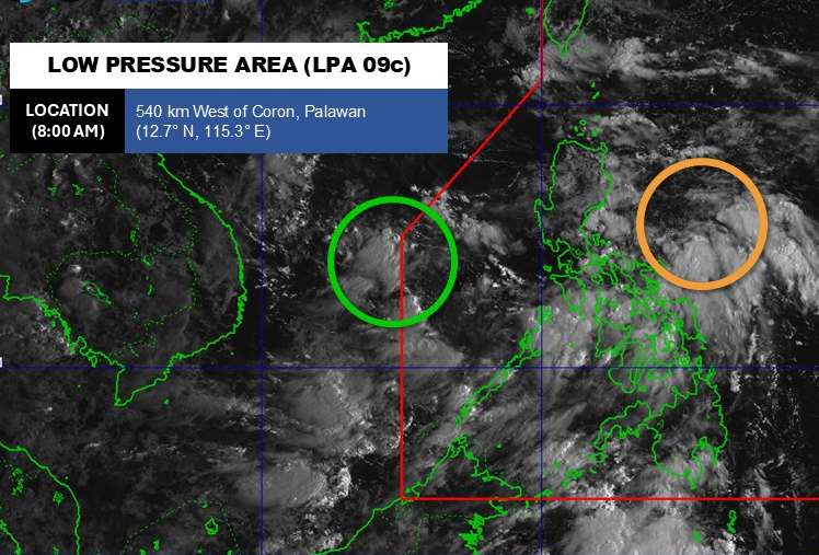 Cap nhat vi tri cua 2 ap thap tren va gan Bien Dong. Anh: PAGASA