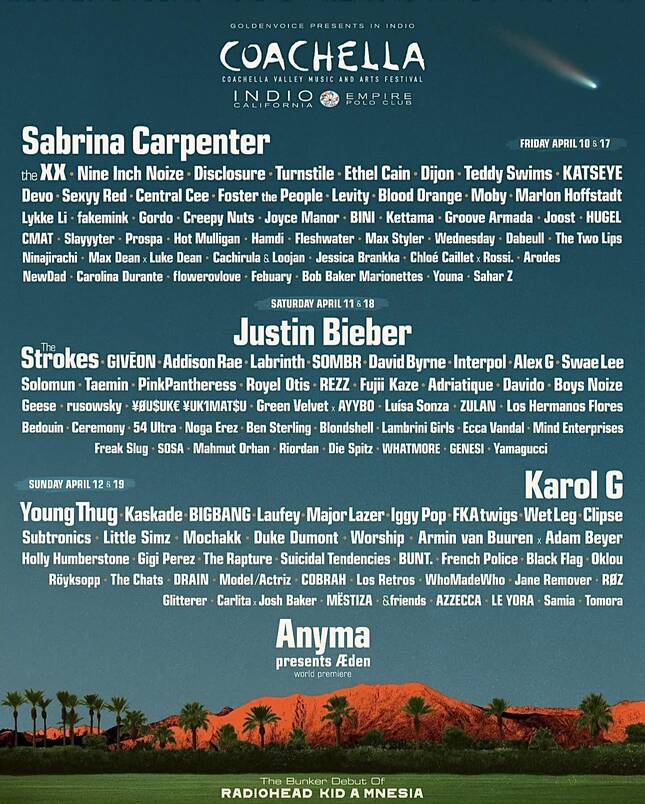 Dan nghe si se bieu dien o Coachella 2026. Anh: Coachella