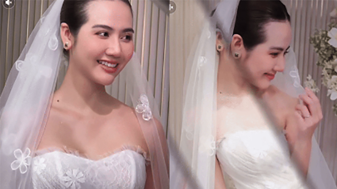 ウェディングドレスを着たクリップの Huyen Lizzie。写真:人物提供