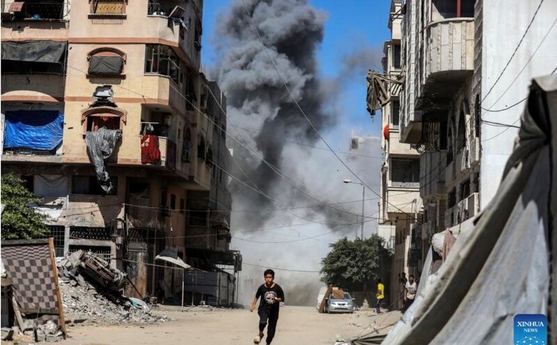 Smoke rises in Gaza City after an Israeli airstrike on September 12, 2025. Photo: Xinhua