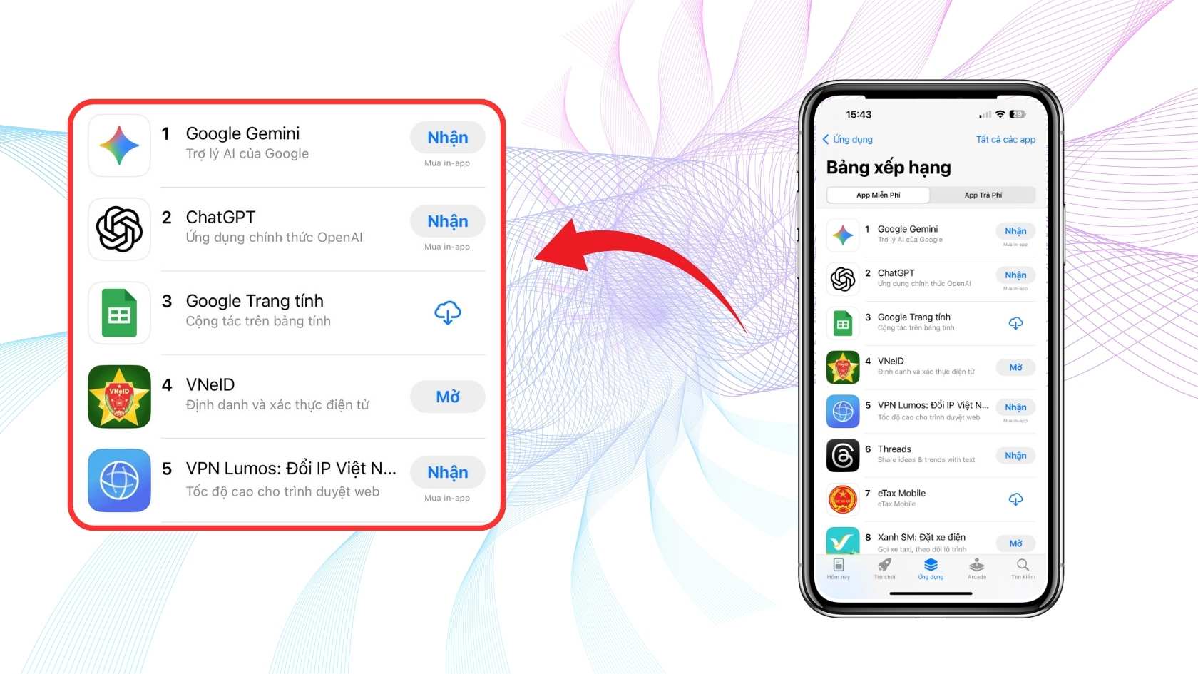 Google Gemini vuot mat ChatGPT ve ung dung tai xuong tren App Store. Do hoa: Hao Thien