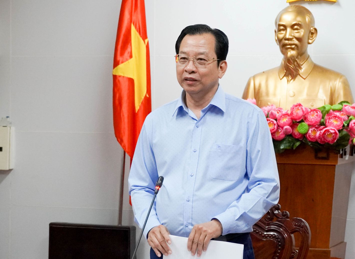 Ong Vuong Quoc Nam - Pho Chu tich UBND TP Can Tho kiem Truong Ban Chi dao 389 phat bieu tai hoi nghi. Anh: Phuong Anh