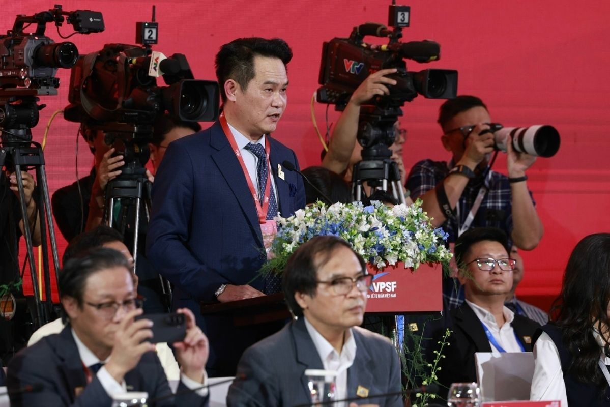 Phat bieu khai mac Phien doi thoai cap cao, Ong Dang Hong Anh nhan manh 5 chu vang. Anh: Hai Nguyen 