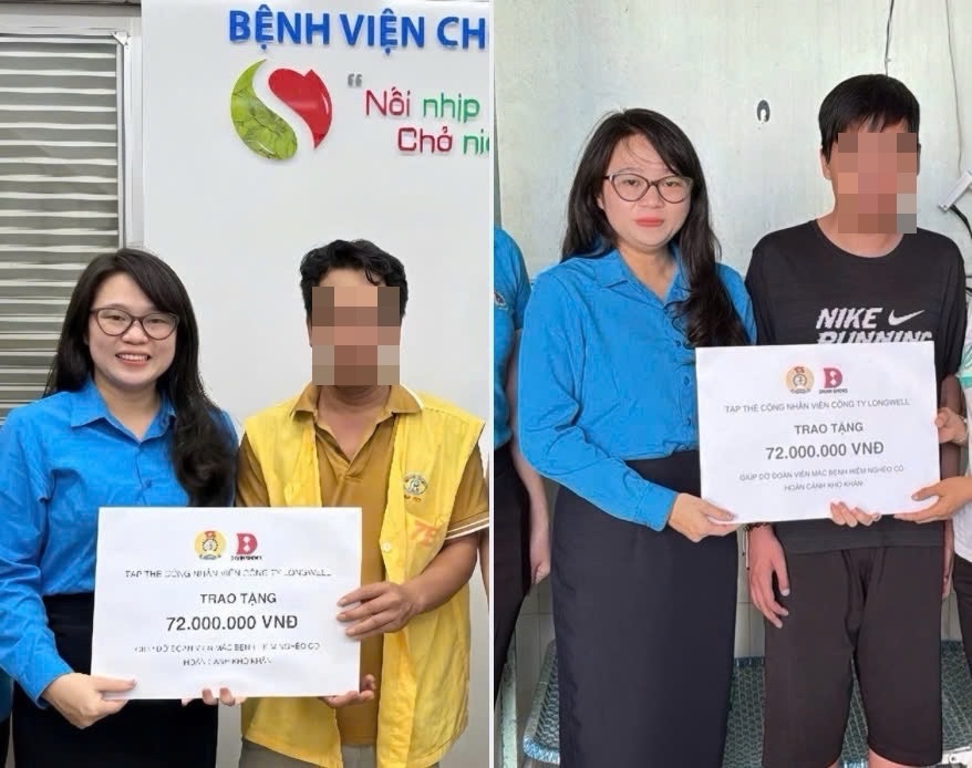 基礎労働組合と会社は、困難な状況にある組合員と重病を患っている2人の組合員に支援を提供しました。写真:ロンウェル労働組合