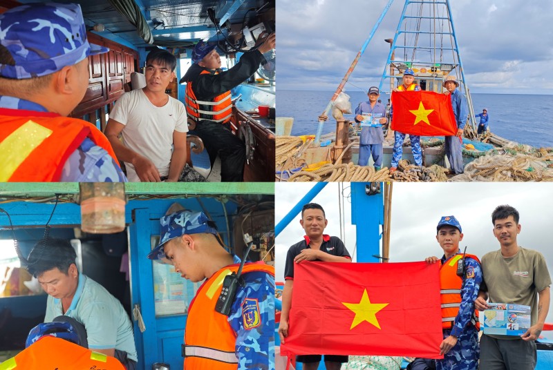 Luc luong canh sat bien cung voi nghiep doan nghe ca o Da Nang tich cuc van dong ngu dan chong vi pham IUU. Anh: Tuan Anh