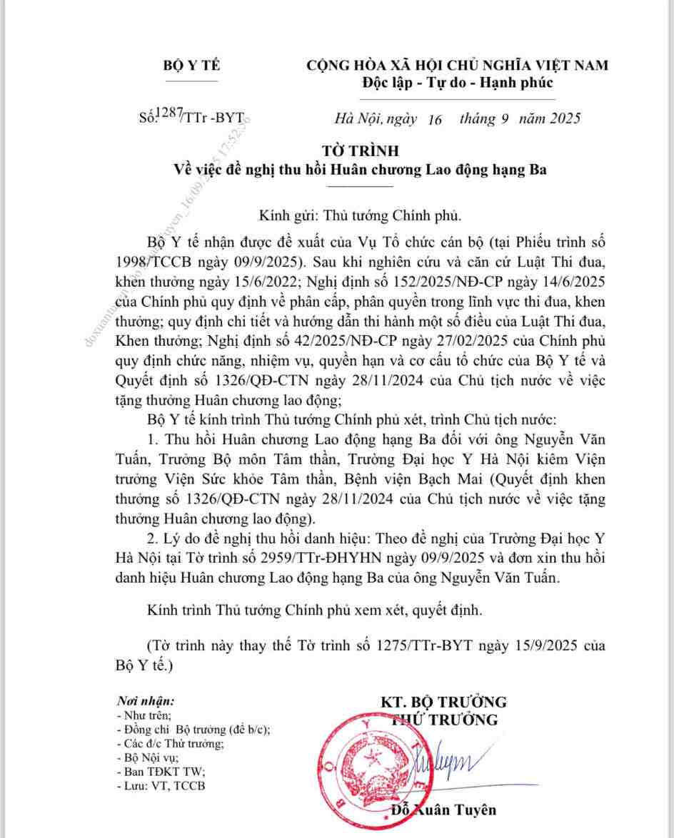 Proposal to revoke the Labor Medal awarded to doctors at Bach Mai Hospital