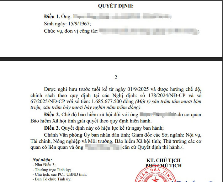 A decision on early retirement according to Decree 178 for a cadre in Ha Tinh. Photo: Tran Tuan.