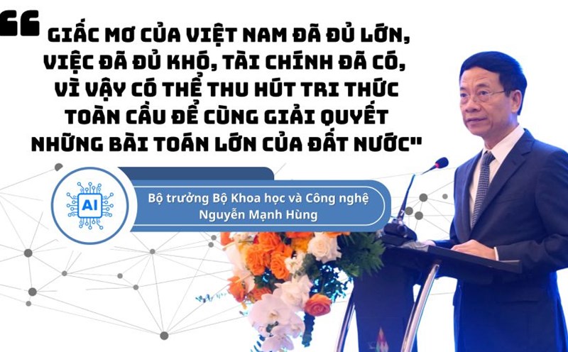 Member of the Party Central Committee, Minister of Science and Technology Nguyen Manh Hung spoke about attracting global knowledge to jointly solve the country's major problems. Photo: Hao Thien
