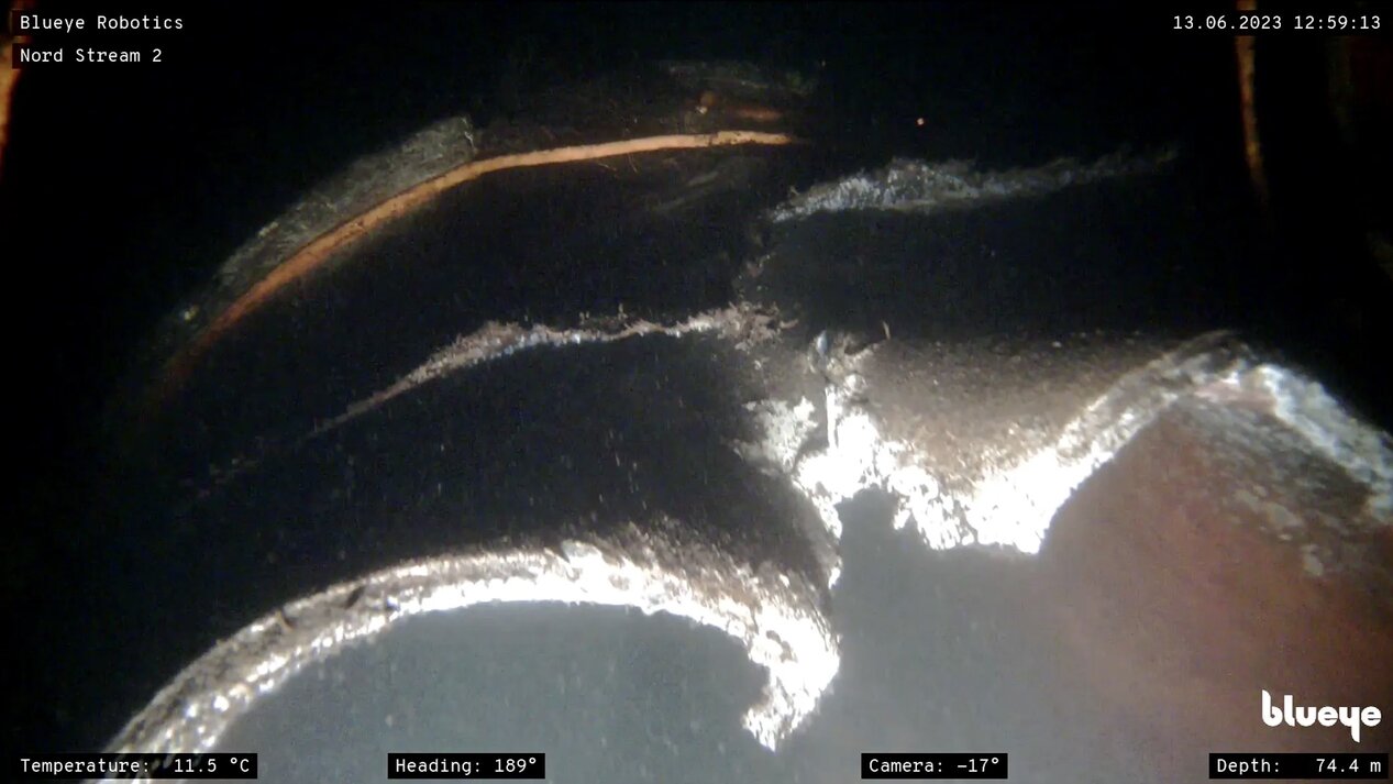 파괴된 노르트 스트림 2 파이프라인의 위치. 사진: Blueye