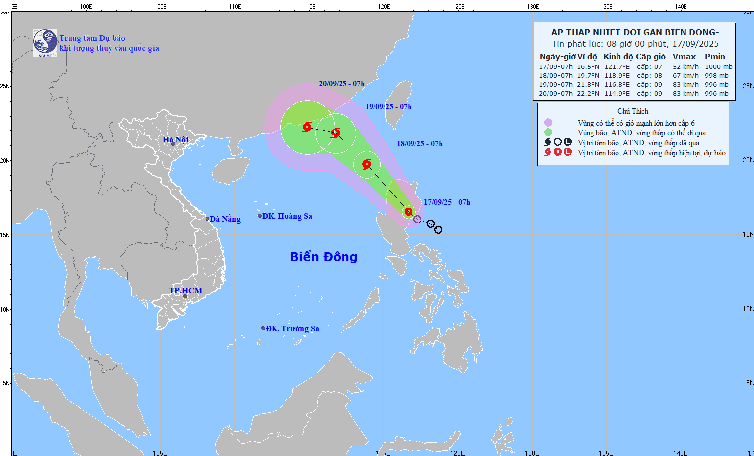 Updated location and path of the tropical depression at 8:00 a.m. on September 17. Source: National Center for Hydro-Meteorological Forecasting