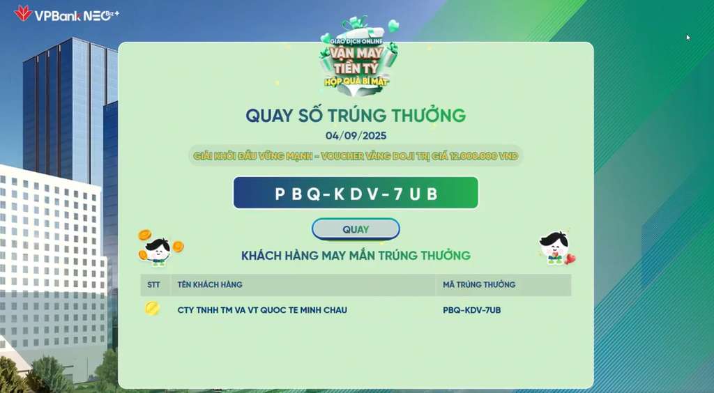Khach hang trung giai voucher vang Doji tri gia 12 trieu dong. Anh: VPBank 