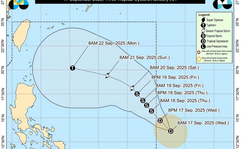 The new low pressure in the Philippines strengthened into a tropical depression on the morning of September 17. Photo: PAGASA