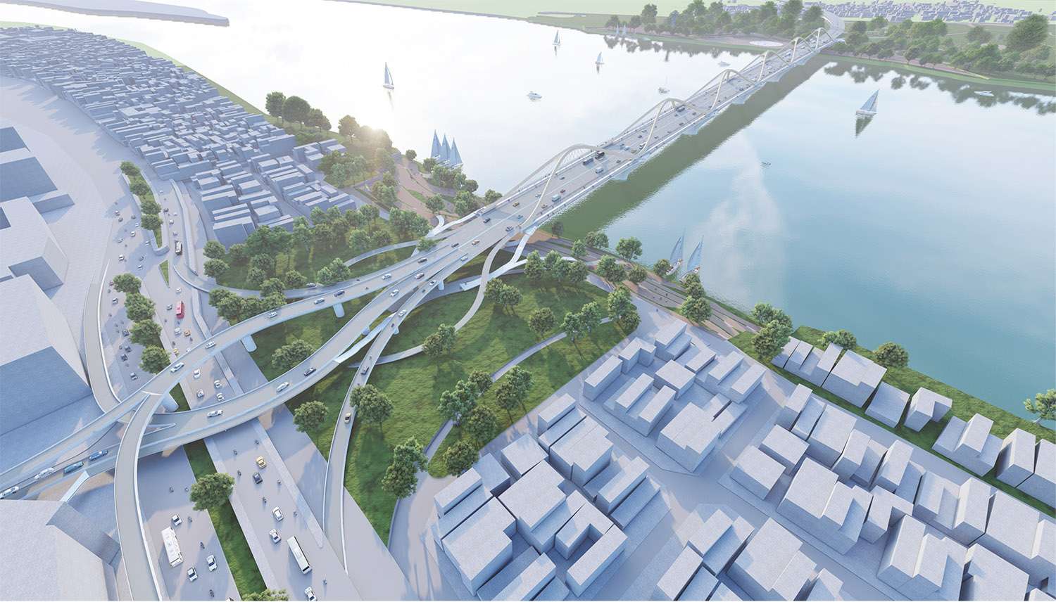 Hanoi is about to start construction of two overpasses over the Red River, Thuong Cat Bridge and Tran Hung Dao Bridge. Photo: Hanoi.gov