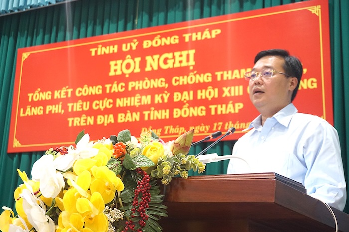 Bi thu Tinh uy Le Quoc Phong phat bieu tai hoi nghi. Anh: Cong thong tin dien tu Dong Thap.